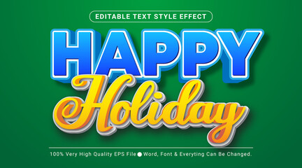 Happy Holiday text, Cartoon style editable text effect