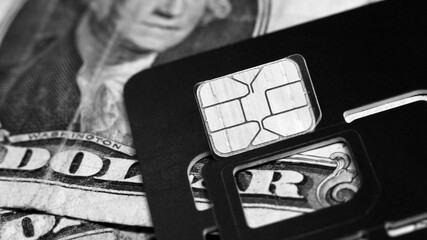 SIM card for cellular phones on dollar bill