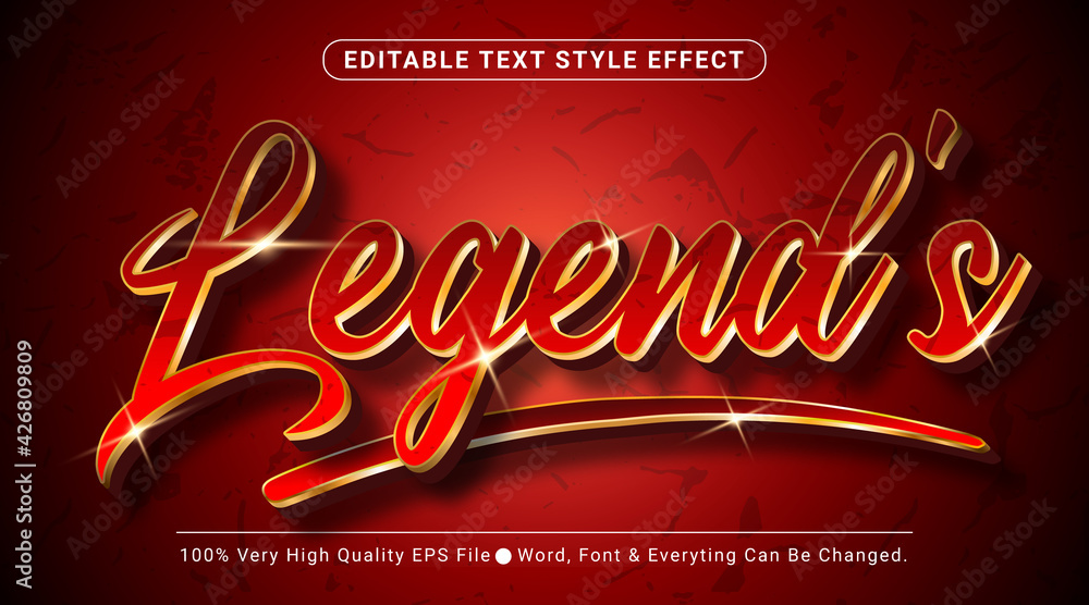 Poster legend's text, shiny golden style editable text effect