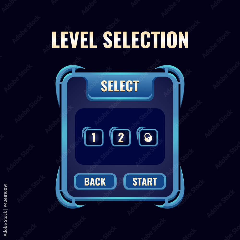 Aufkleber fantasy glossy rpg game ui level selection interface. perfect for 2d games vector illustration