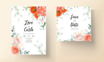 Elegant hand drawn floral wedding invitation card 