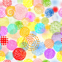 Seamless background from circles with hatching. Vector illustration