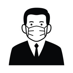 Businessman with face mask icon, Business concept for flu sickness and wearing medical mask to prevent the spread of virus germs, Isolated on white background, Vector illustration