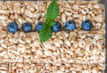 Grain rice cakes with blueberries for healthy breakfast. Healthy snack