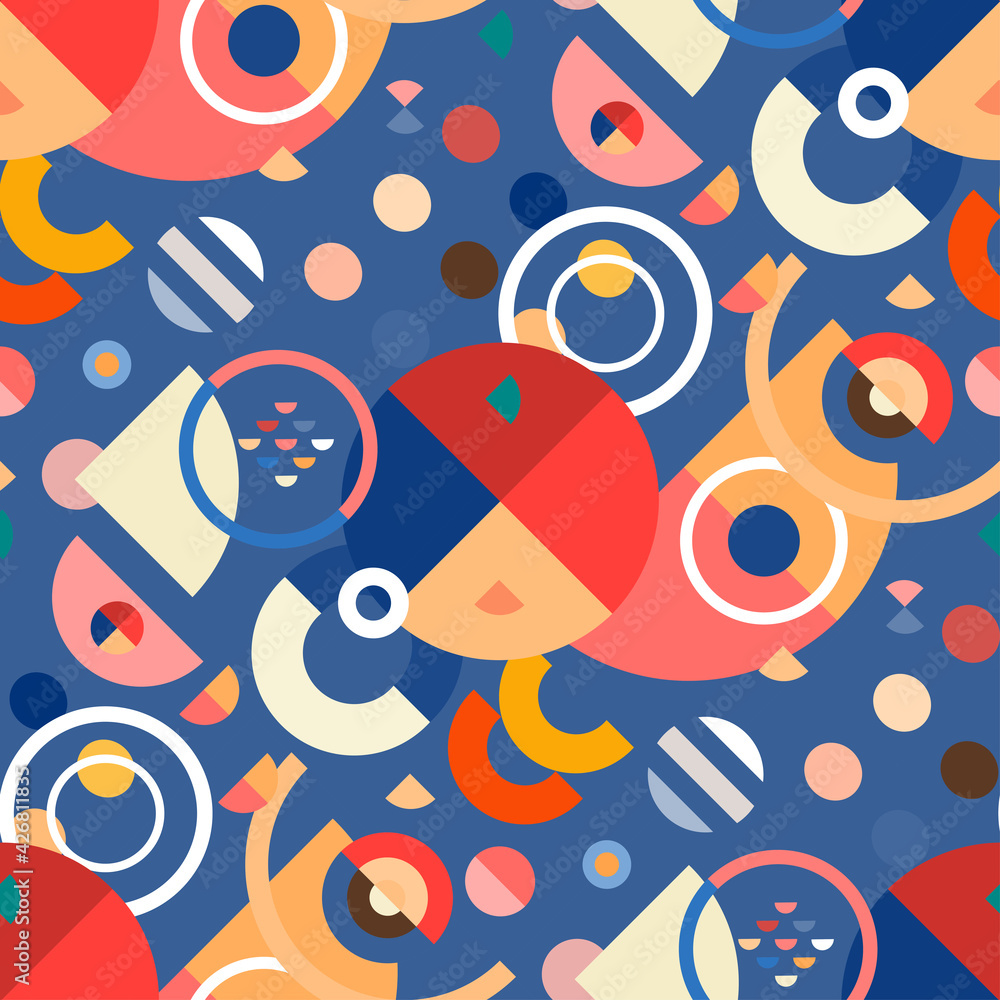 Poster multicolored seamless geometric pattern. flat vector texture of geometric shapes.