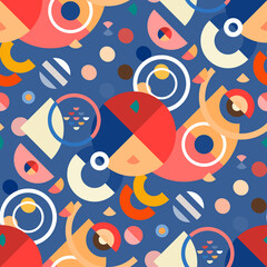 Multicolored Seamless Geometric Pattern.  Flat Vector Texture of Geometric Shapes.