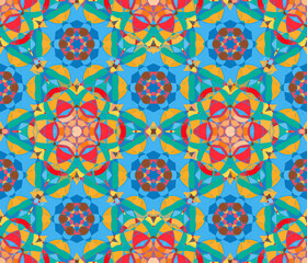 Fabric Seamless Pattern.  Summer or Spring Mosaic Background.