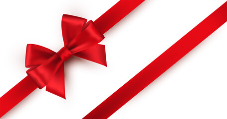 Shiny red satin ribbon on white background