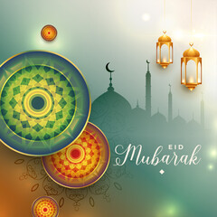 eid mubarak islamic greeting festival card design