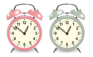Alarm clocks isolated, retro vintage style, vector icon old style design.