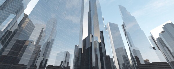 City landscape, high-rise buildings in the sky, skyscrapers in the sky, 3D rendering