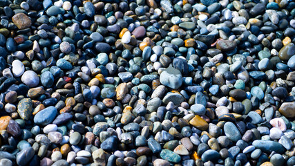 Sea pebbles. Flat lay, top view