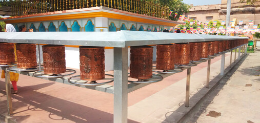 Buddha temple and sine with copper, text in Sarnath Varanasi U.P. India