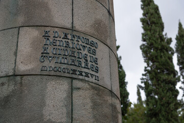 Letter caption at Afonso Henriques statue in Guimaraes