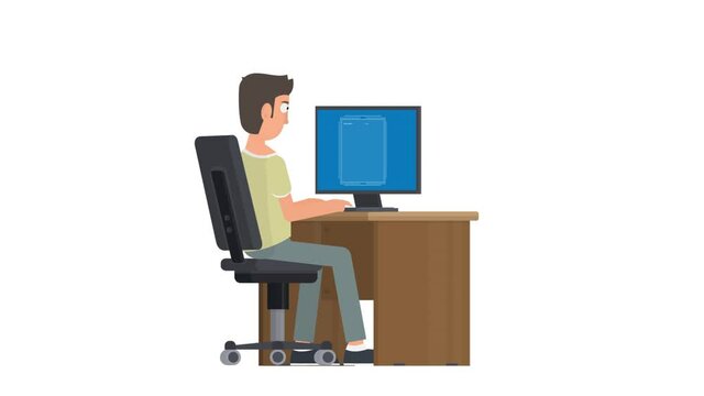 Programmer with a computer. Animation of operating system error, alpha channel enabled. Cartoon