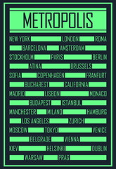 Light green metropolis names poster design