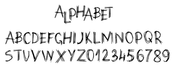 Hand-drawn alphabet in a crude, primitive style. Simple vector illustration