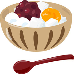 鉢に盛ったあんみつとスプーン