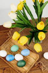 colorful eggs bunch of flowers spring holiday easter
