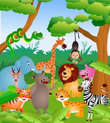 Obraz na płótnie Canvas Forest animals cartoon background