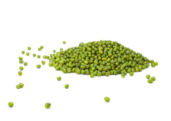 Mung bean (Vigna radiata) seeds isolated on white background.