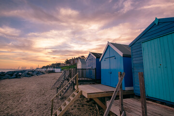 Fototapeta na wymiar Sunset over the seafront at Felixstowe in Suffolk, UK