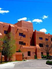 North America, United States, New Mexico, Santa Fe, adobe brick facade