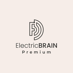 Electric Brain hipster vintage logo icon illustration