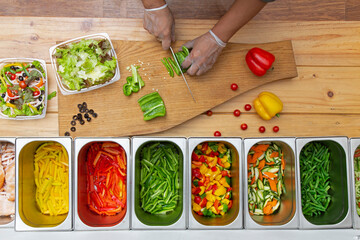 Salad making top shot. Salad bar. 