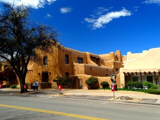 North America, United States, New Mexico, Santa Fe, adobe brick facade