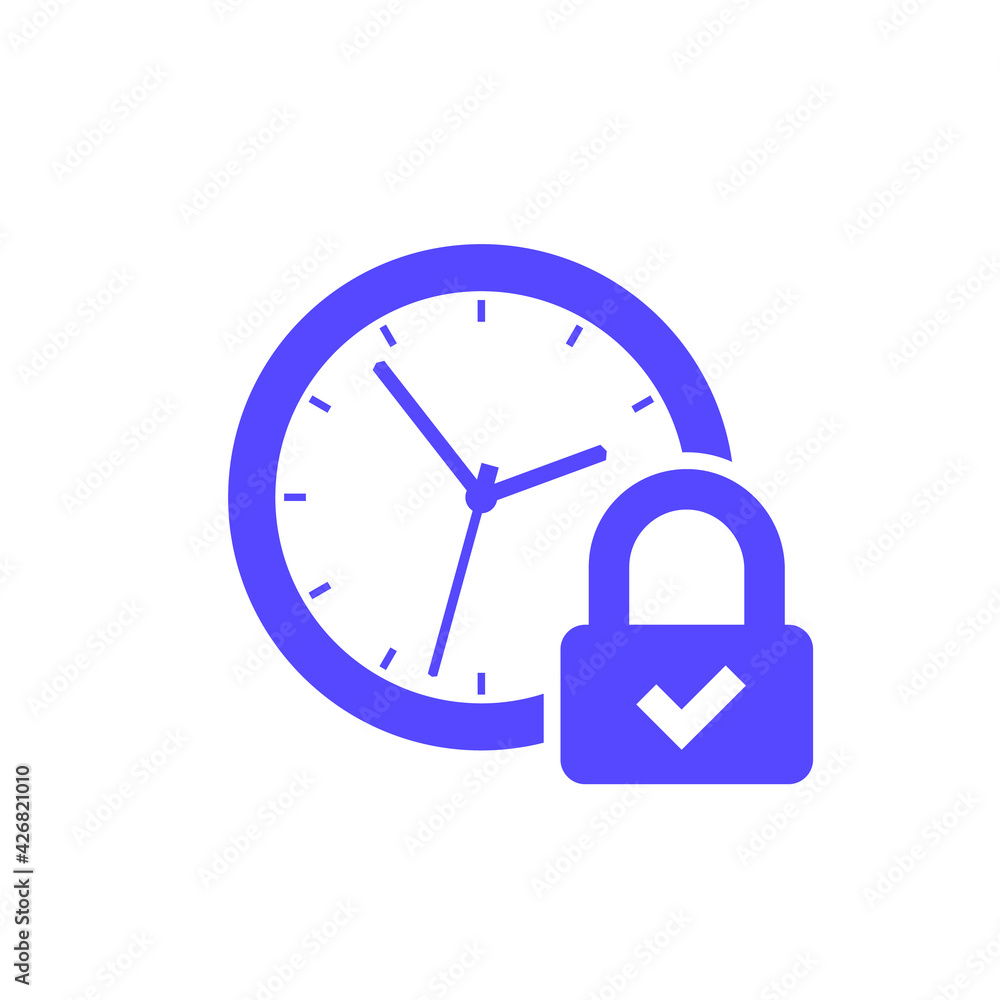 Wall mural lock and time icon with a clock