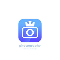 photography logo icon with camera and crown