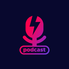 podcast logo design with a mike, vector
