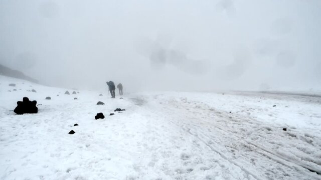 Climbing Elbrus. Training and acclimatization on the slope of Elbrus. The road to the top of Elbrus. Caucasus, Russia.