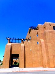 Fototapeta premium North America, United States, New Mexico, Santa Fe, adobe brick facade