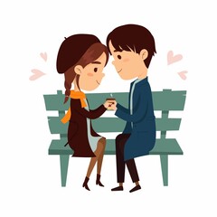 Fototapeta premium Valentine's Day. People together, hearts, postcard. Template for stickers, congratulations, invitations. Vector illustration