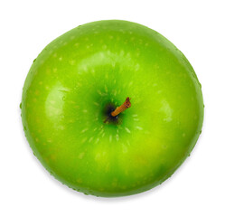 Fresh green apple and water drop isolated on white