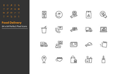 set of food delivery thin line icons, reataurant