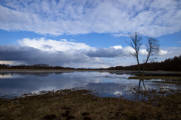 Early spring landscape over the backwaters.