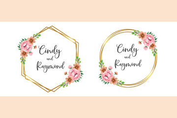 Floral Frame Wedding invitation Card set, floral watercolor hand drawn Peony Flower design Invitation Card Template