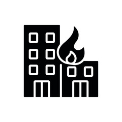 Fire in a high-rise building glyph icon. Firefighters. Rescue service. Thin line customizable illustration. Contour symbol. Vector isolated outline drawing.