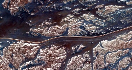 the long and winding road,  abstract photography of the deserts of Africa from the air. 