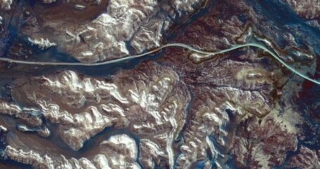 the long and winding road,  abstract photography of the deserts of Africa from the air. 