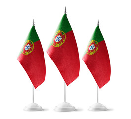 Small national flags of the Portugal on a white background