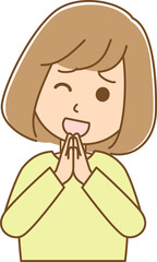お願いごとをしている女性のイラスト