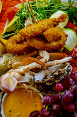 seafood platter with fruit and veggies 