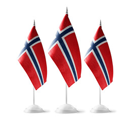 Small national flags of the Norway on a white background