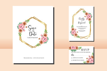 Floral Frame Wedding invitation Card set, floral watercolor hand drawn Peony Flower design Invitation Card Template