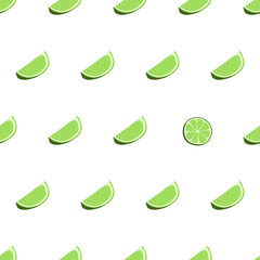 Hand drawn seamless pattern with sliced lime. Fabric print texture with eye catching element - sliced circle