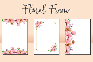 Fototapeta na wymiar Floral Frame Wedding invitation Card set, floral watercolor hand drawn Peony Flower design Invitation Card Template